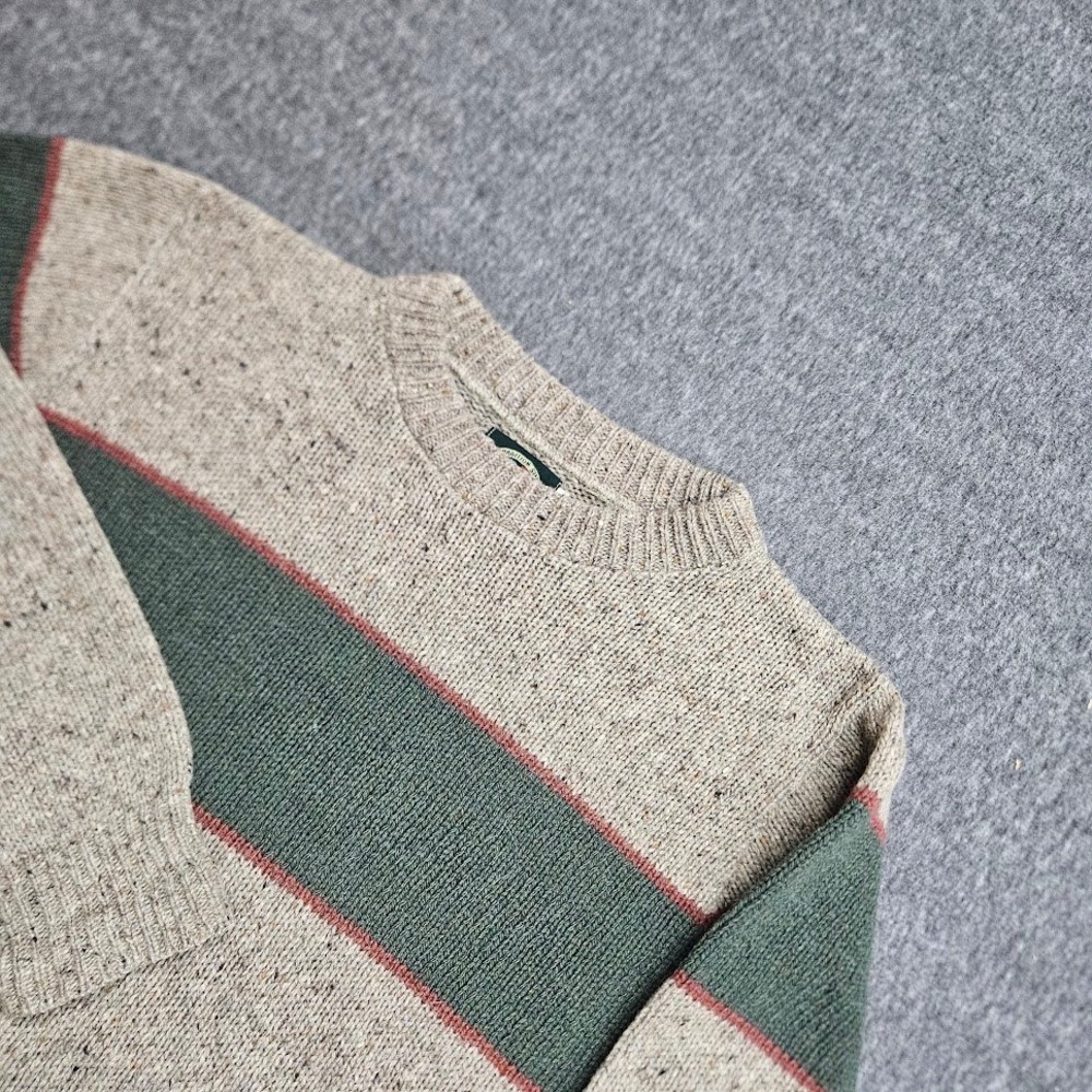 Alps Sportswear Crewneck Sweater Mens Medium Oatmeal Green Red Stripe Vintage